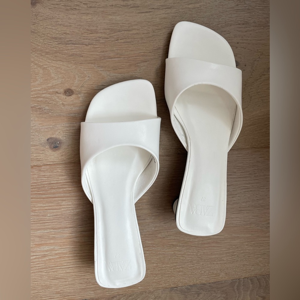 Beautiful stylish white slide sandals